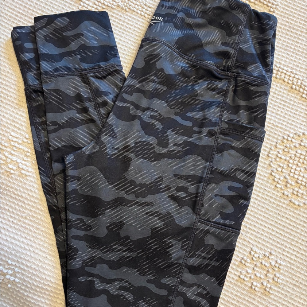 Reebok Black and Gray Camo Leggings